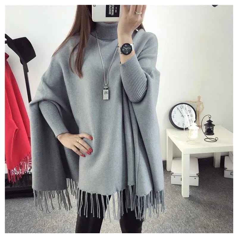 women's flece plain poncho cape chawl