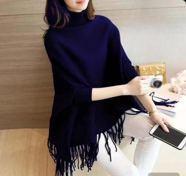 women's flece plain poncho cape chawl