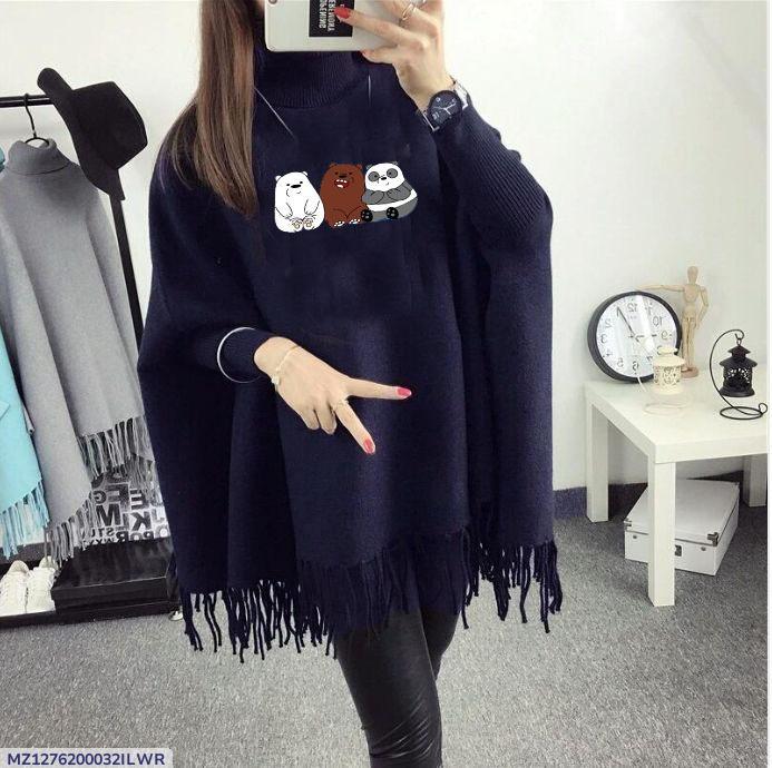womens fleece printed poncho cape shawal
