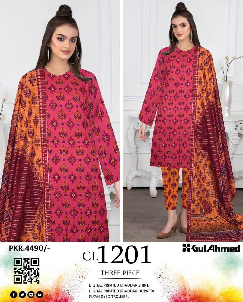 3Pc's Women's Unstitched Khaddar Printed Suit