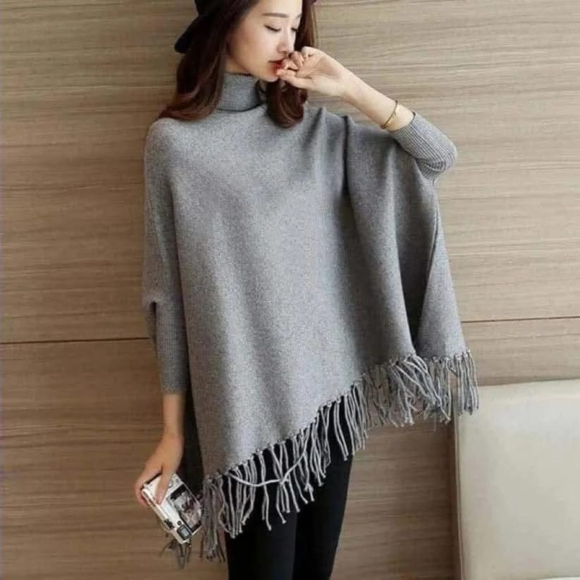 women's flece plain poncho cape chawl