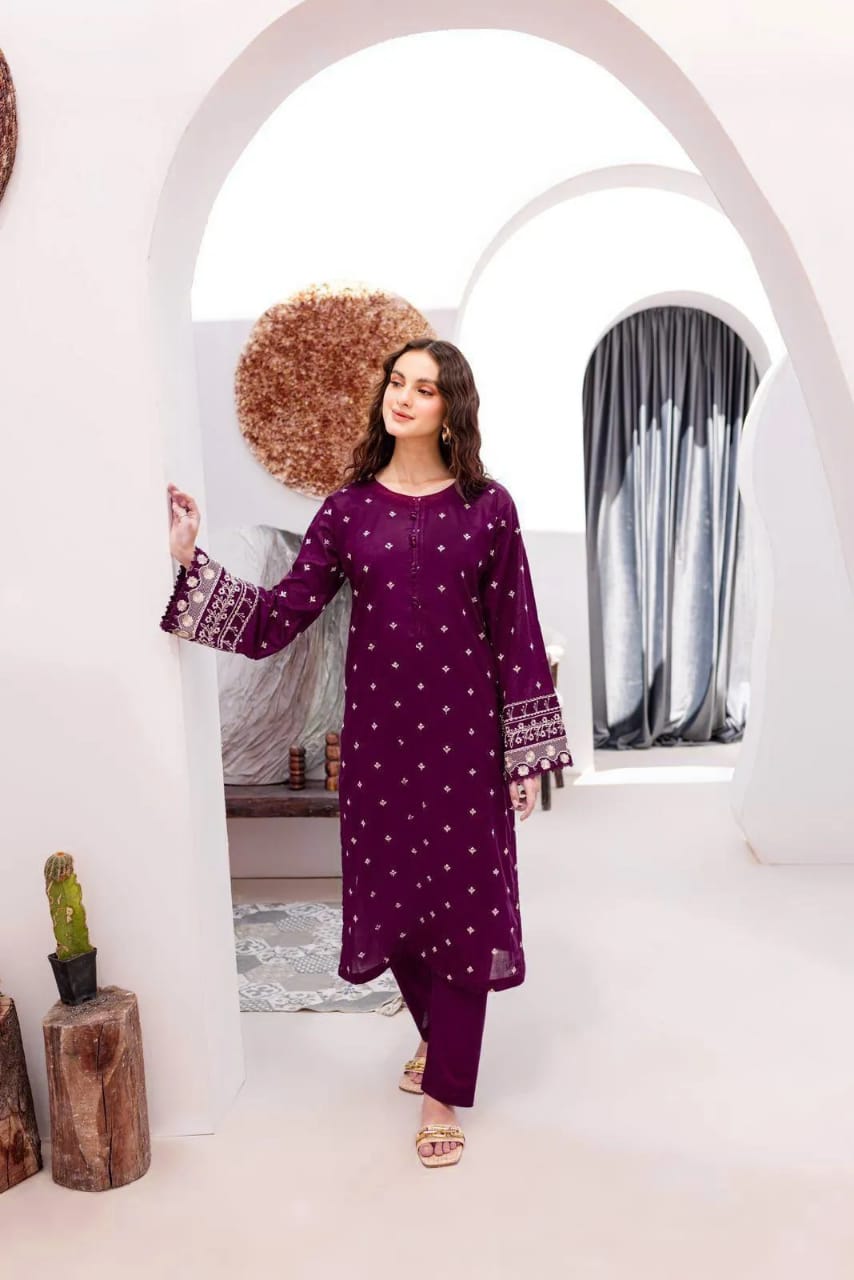 2 Pc Women's Unstitched Embriodered Suit