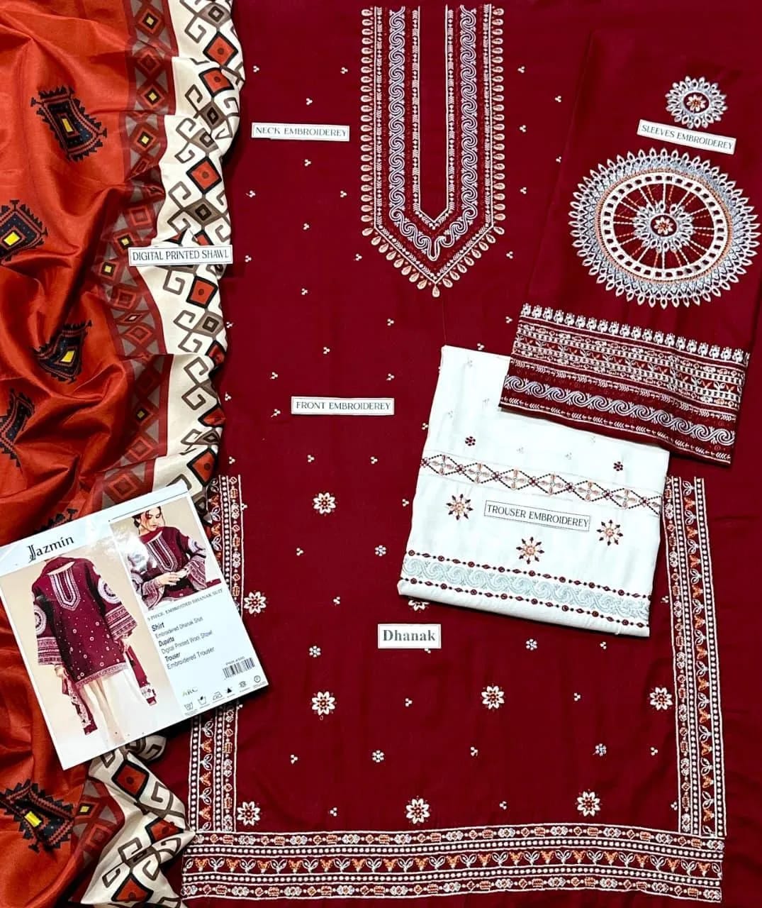 women's 3Pc's unstitched embroidered suit