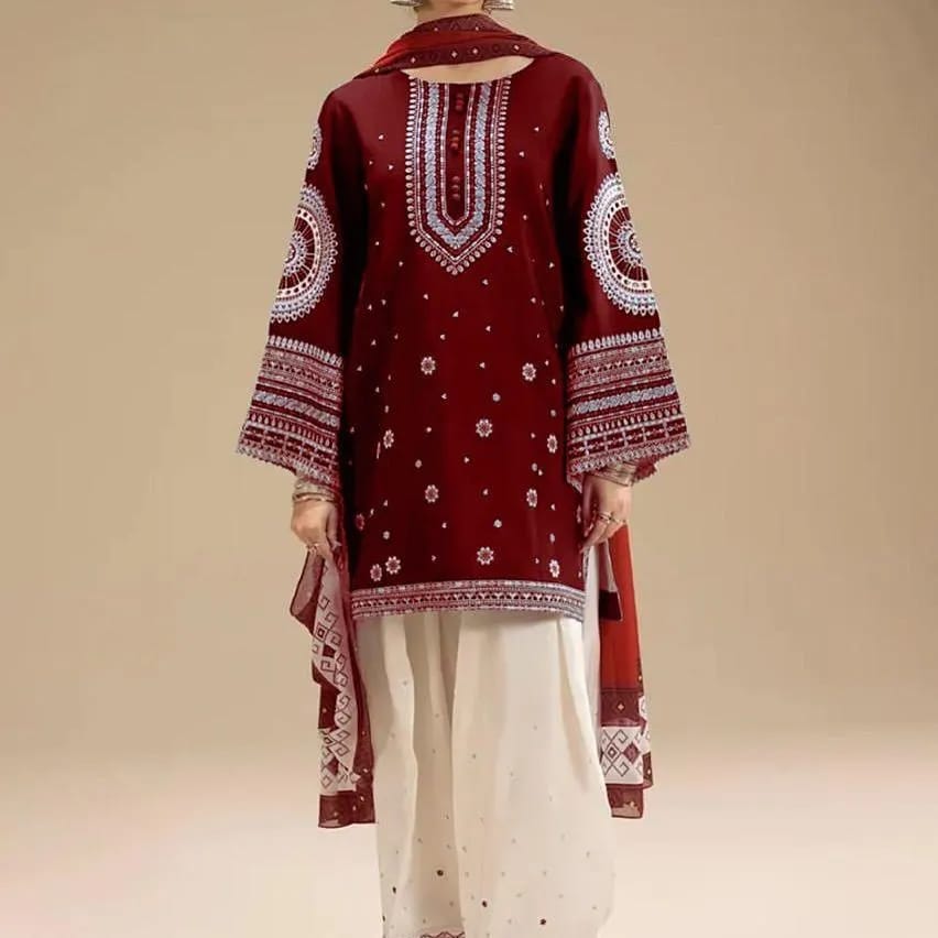 women's 3Pc's unstitched embroidered suit