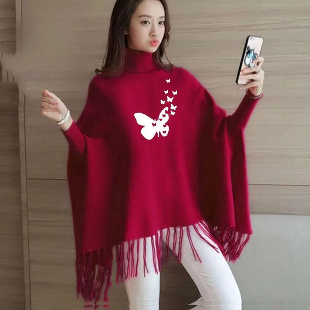 womens fleece printed poncho cape shawal