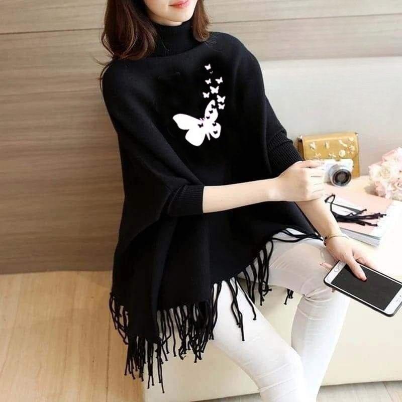 womens fleece printed poncho cape shawal