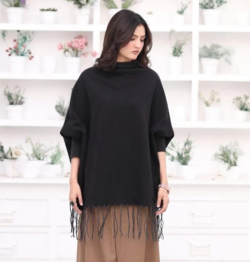 women's flece plain poncho cape chawl
