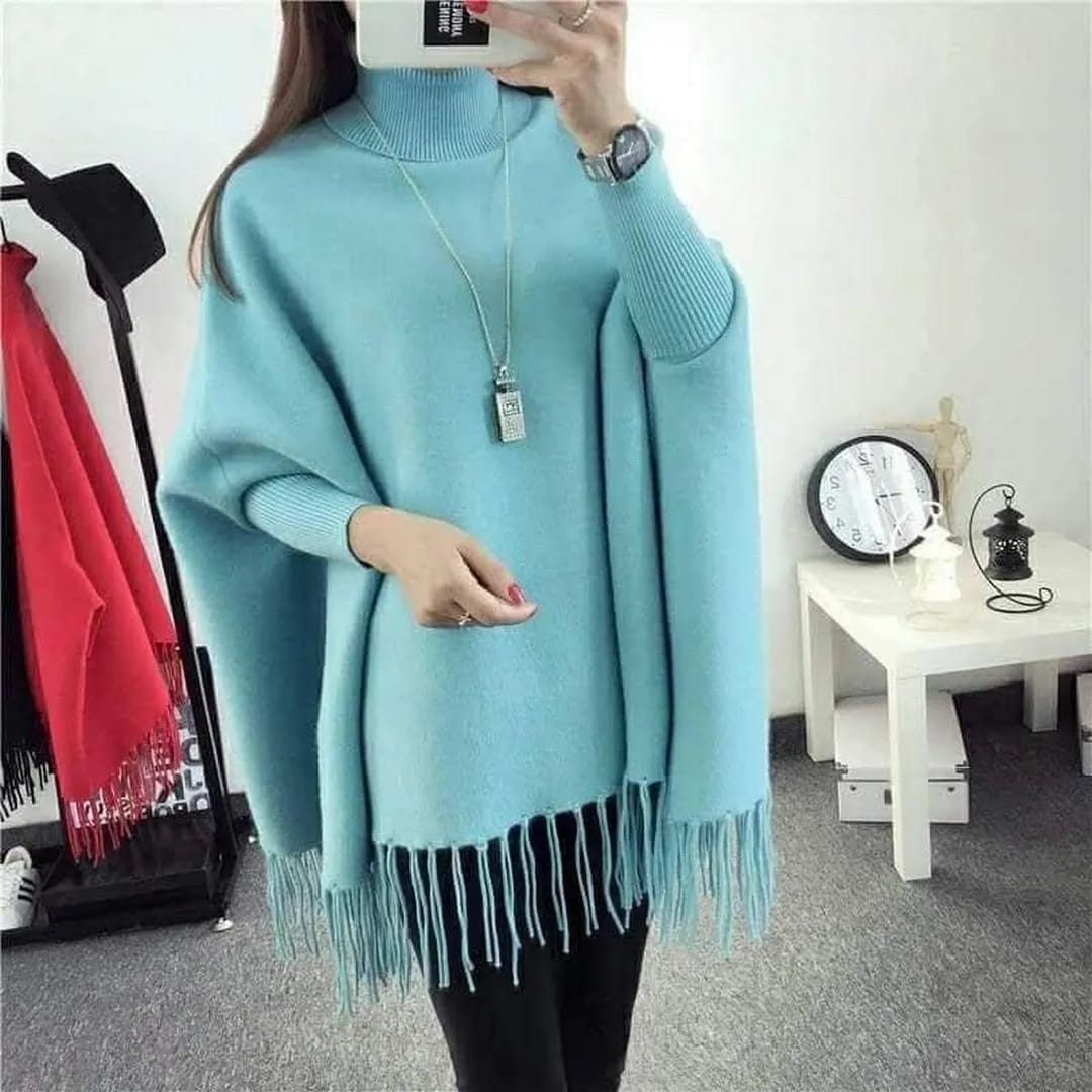 women's flece plain poncho cape chawl