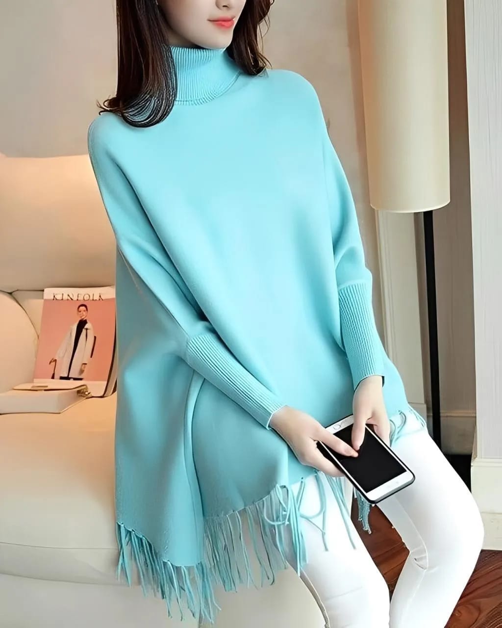 women's flece plain poncho cape chawl