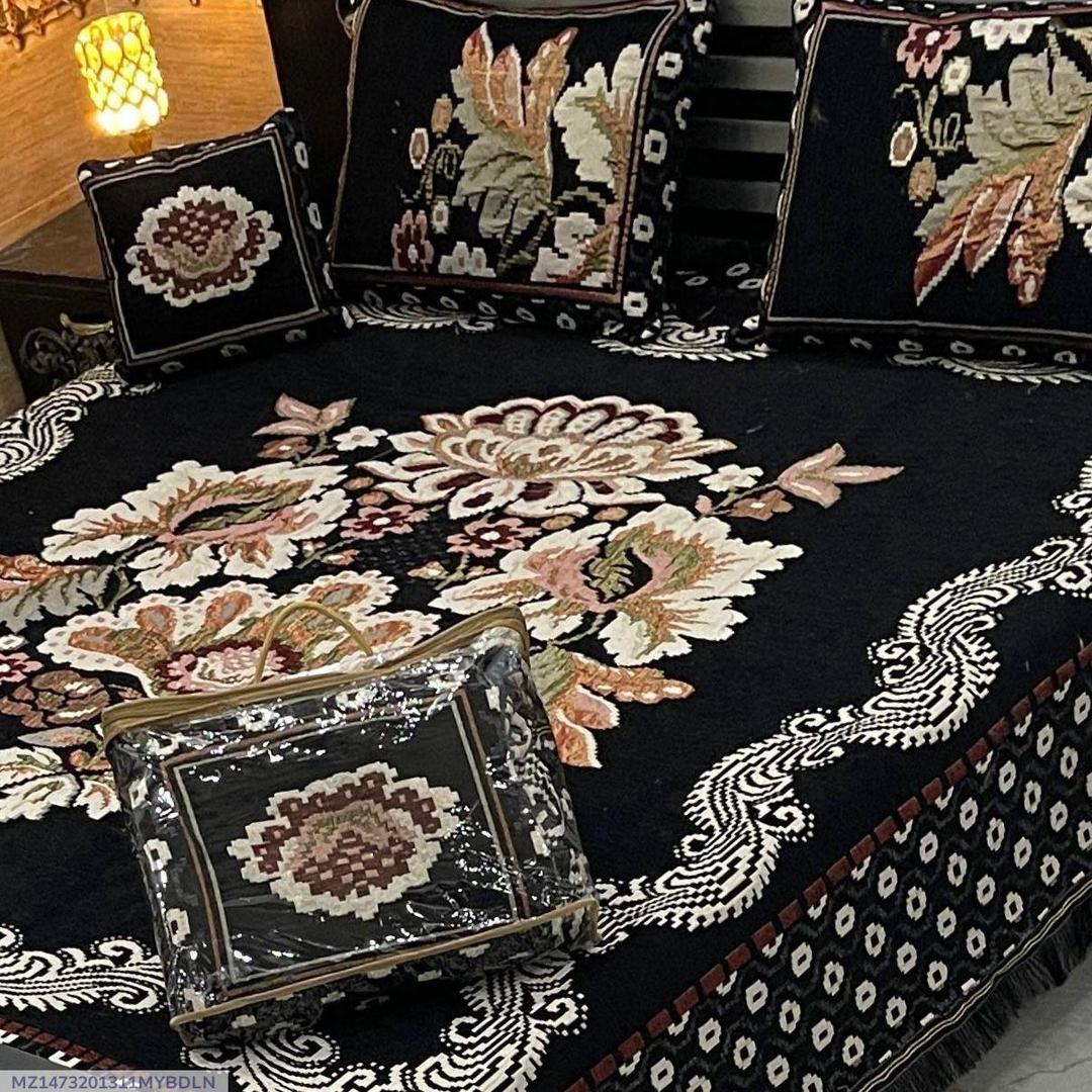 4 PCs Velvet Jacquard Embriodered Double Bedsheet