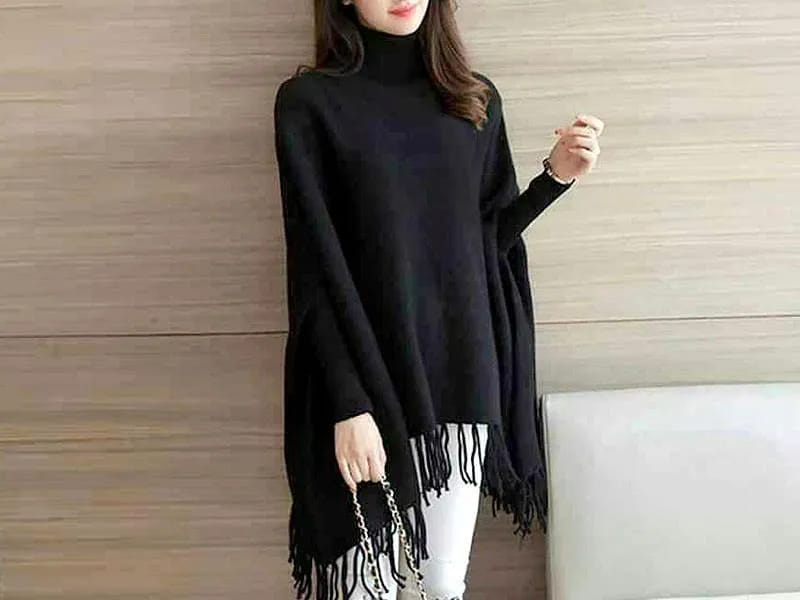 women's flece plain poncho cape chawl