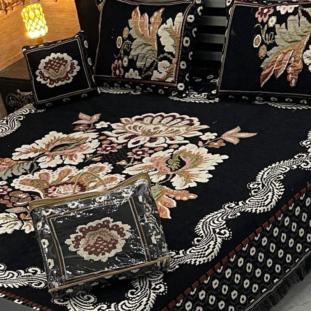 4 PCs Velvet Jacquard Embriodered Double Bedsheet