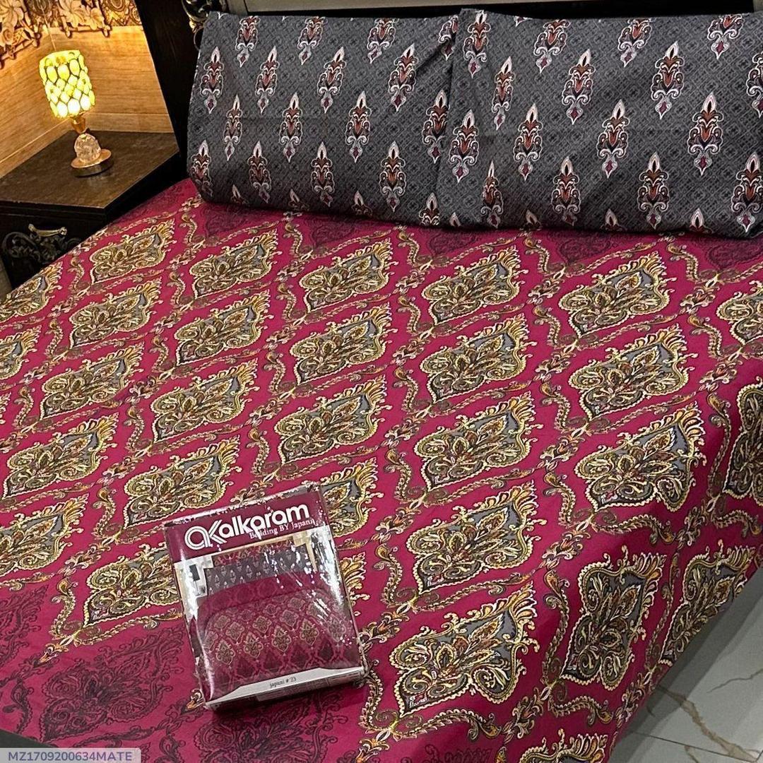 3 PCs Cotton Salonica Printed Double Bedsheet