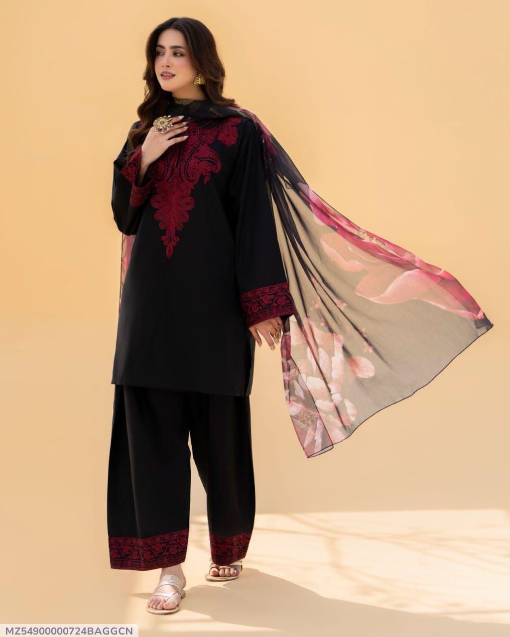 womens unstitched embriodered suit 3Pc's