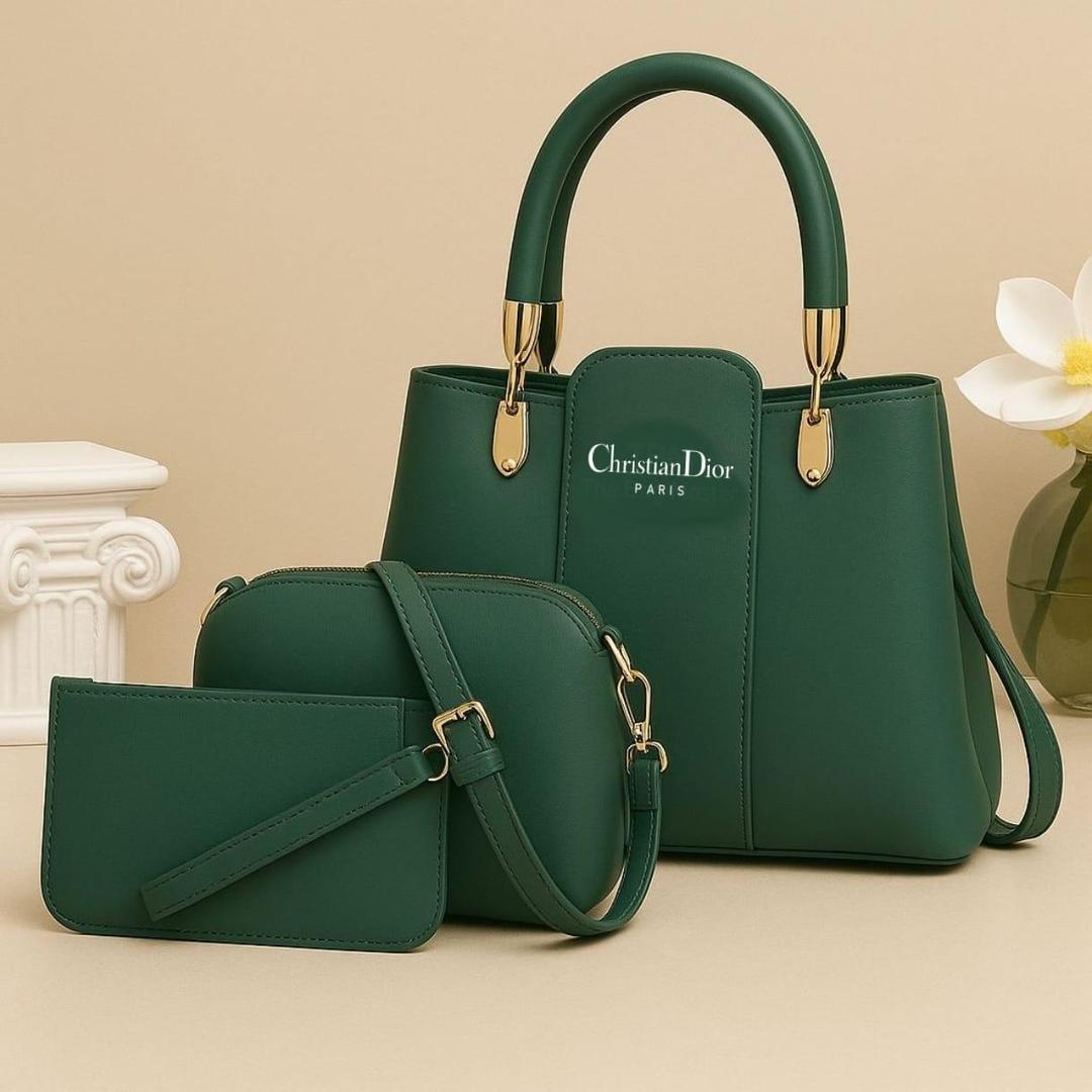 3 Pcs Womens Green PU Leather Hannd Bag Set- Chic Style