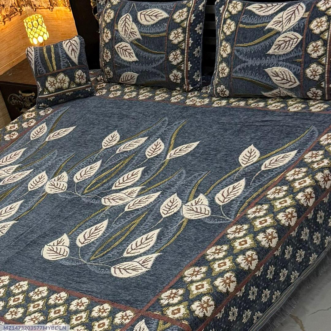 4 PCs Velvet Jacquard Embriodered Double Bedsheet