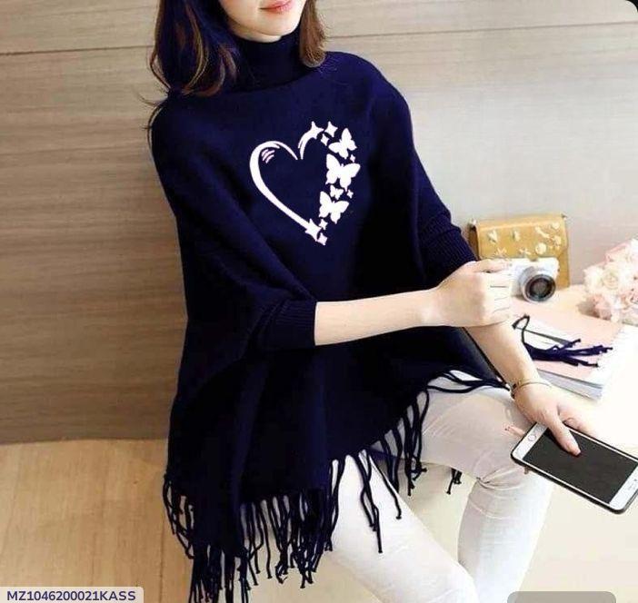 womens fleece printed poncho cape shawal