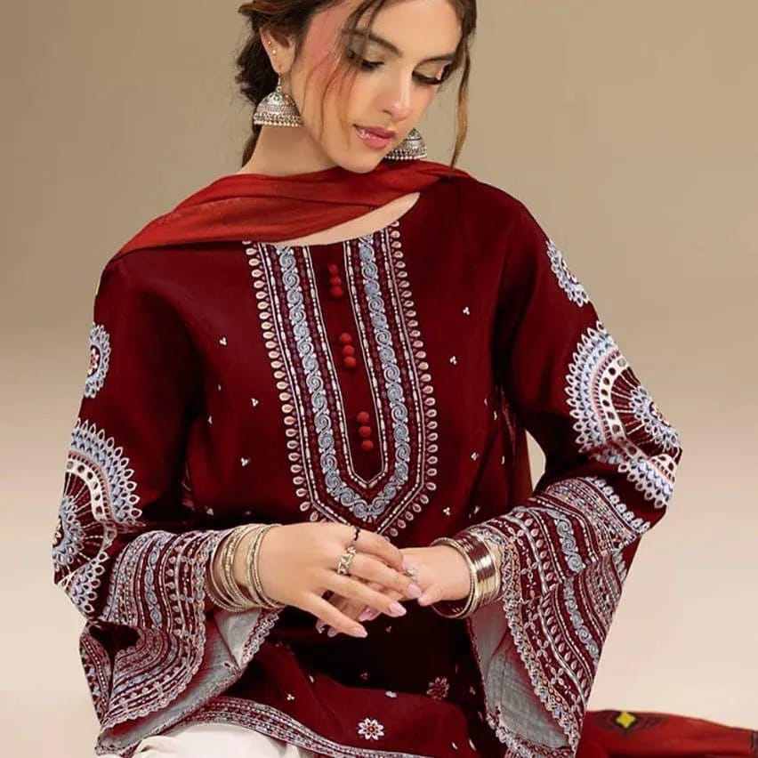 women's 3Pc's unstitched embroidered suit