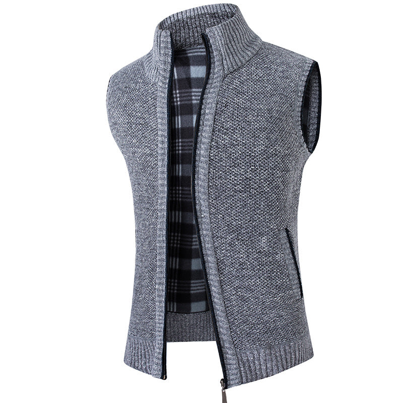 Cross Boarder Men's Cardigan Loose Stand up Collar Knitwear Vest Men's Velvet Thickened Causual Fashion Warm Knitwear Jacket