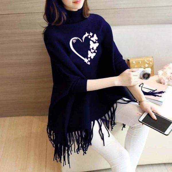 womens fleece printed poncho cape shawal