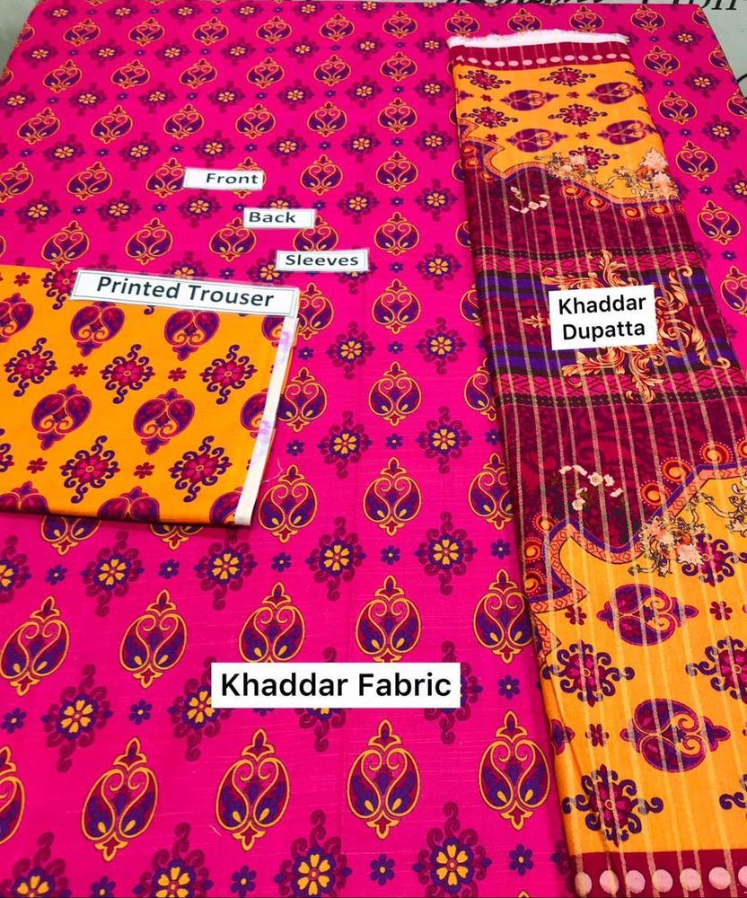 3Pc's Women's Unstitched Khaddar Printed Suit