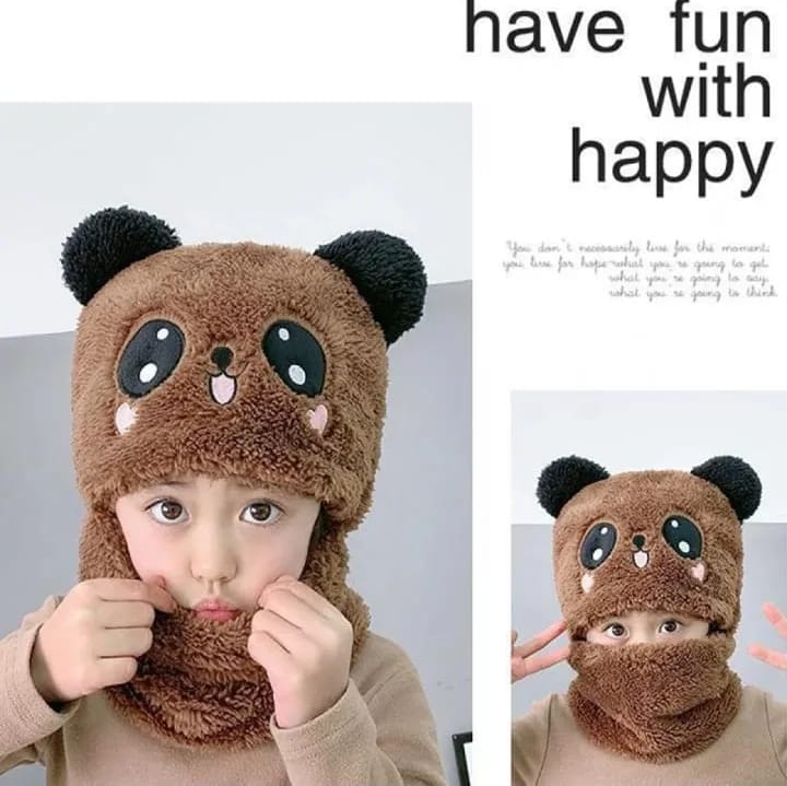 Winter Kids Hat Scarf All in one Cute Cartoon