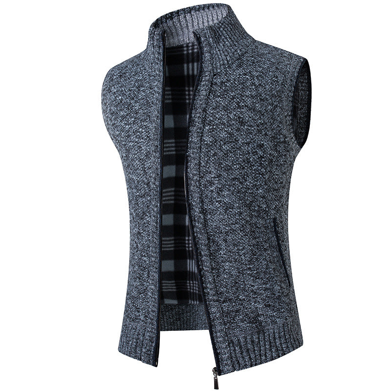 Cross Boarder Men's Cardigan Loose Stand up Collar Knitwear Vest Men's Velvet Thickened Causual Fashion Warm Knitwear Jacket