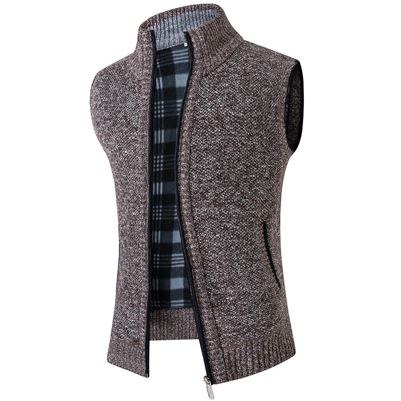 Cross Boarder Men's Cardigan Loose Stand up Collar Knitwear Vest Men's Velvet Thickened Causual Fashion Warm Knitwear Jacket