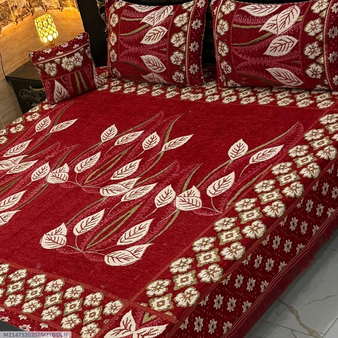 4 PCsVelvet Jacquard Embriodered Double Bedsheet