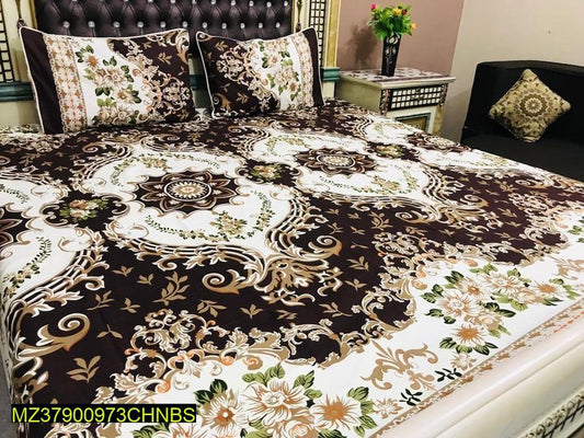 3 Pc'c printed Cotton Double Bedsheet