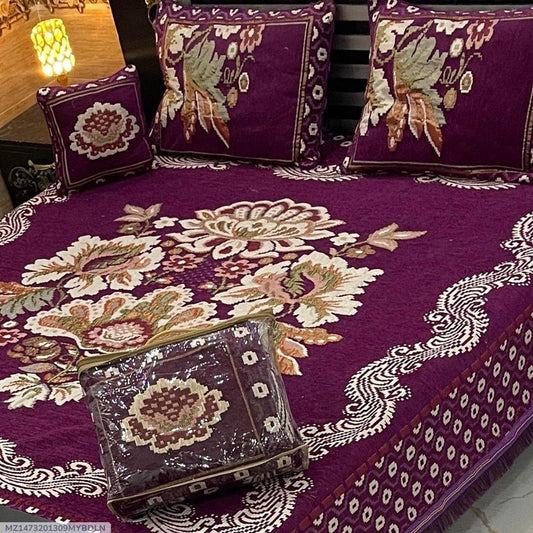 4 PCs Velvet Jacquard Embriodered Double Bedsheet
