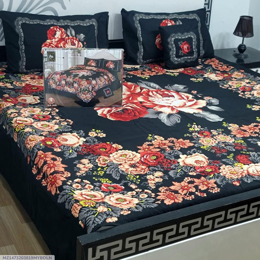 4 PCs Crystal Cotton Printed Double Bedsheet