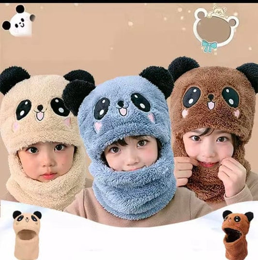 Winter Kids Hat Scarf All in one Cute Cartoon