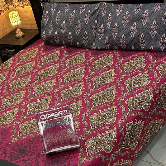 3 PCs Cotton Salonica Printed Double Bedsheet