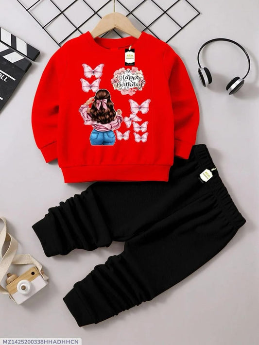 2Pc's Girls Fleece Printed Tracksuit