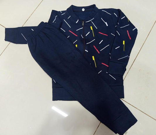 2Pc's Boys Fleece Printed Zipper Tracksuit