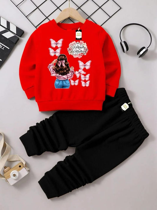 2Pc's Girls Fleece Printed Tracksuit