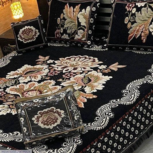 4 PCs Velvet Jacquard Embriodered Double Bedsheet