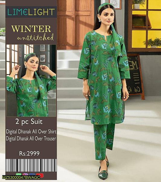 2 PC's Women Dhanak Unstitched Suit