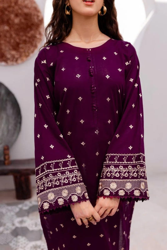 2 Pc Women's Unstitched Embriodered Suit
