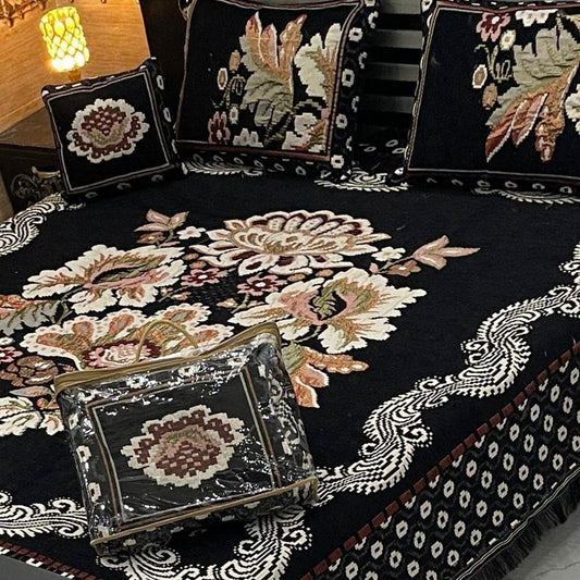 4 PCs Velvet Jacquard Embriodered Double Bedsheet