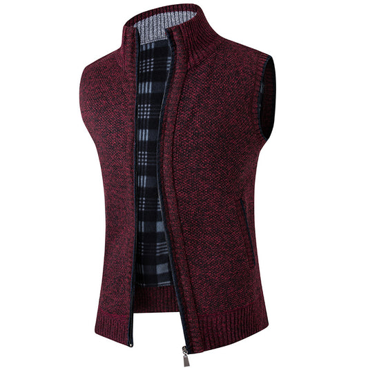 Cross Boarder Men's Cardigan Loose Stand up Collar Knitwear Vest Men's Velvet Thickened Causual Fashion Warm Knitwear Jacket