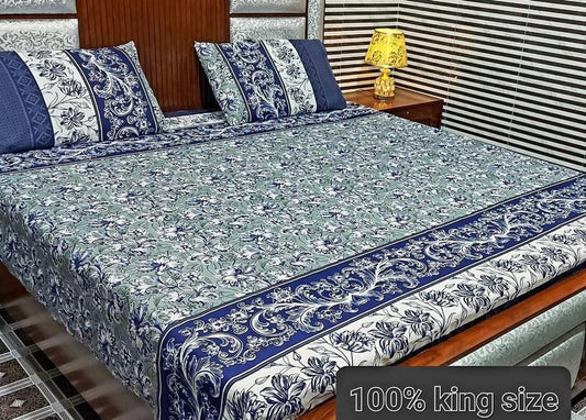 3 Pc's Printed Cotton Double Bedsheet
