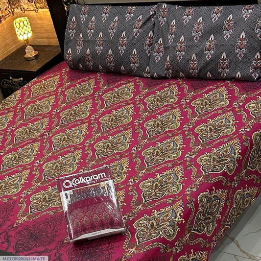 3 PCs Cotton Salonica Printed Double Bedsheet