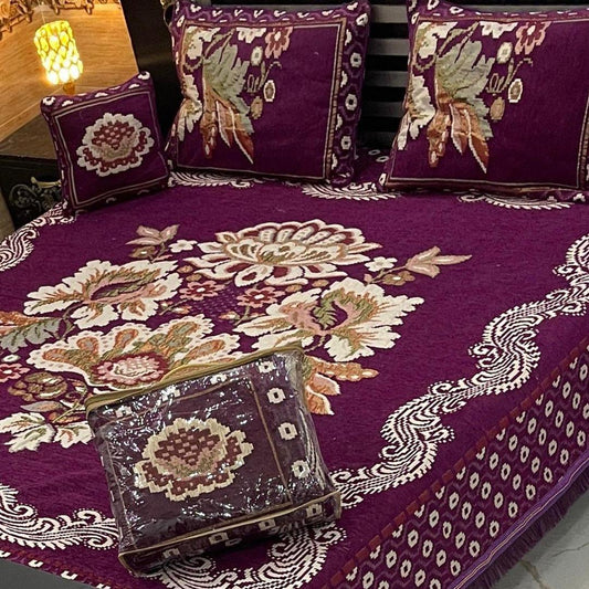 4 PCs Velvet Jacquard Embriodered Double Bedsheet