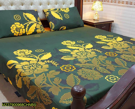 3 pc's cotton Printed Double  Bedsheet