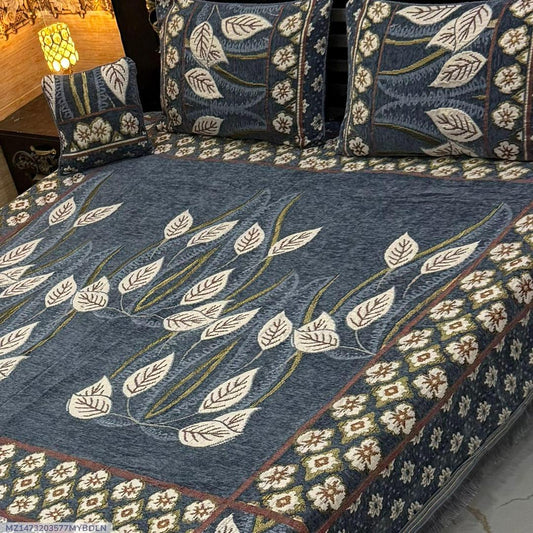 4 PCs Velvet Jacquard Embriodered Double Bedsheet