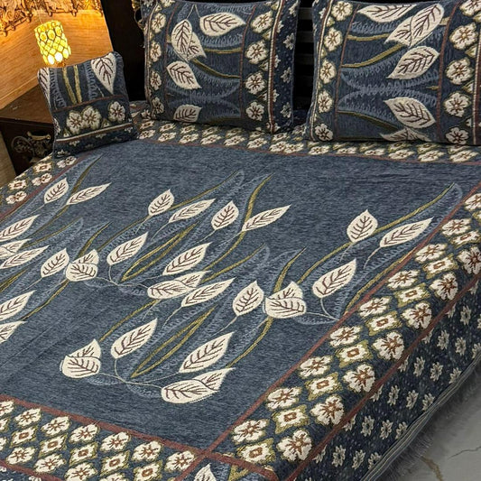 4 PCs Velvet Jacquard Embriodered Double Bedsheet