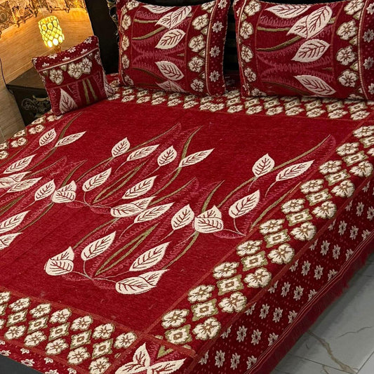 4 PCsVelvet Jacquard Embriodered Double Bedsheet