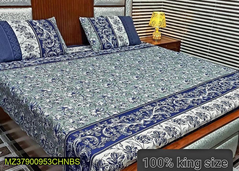 3 Pc's Printed Cotton Double Bedsheet